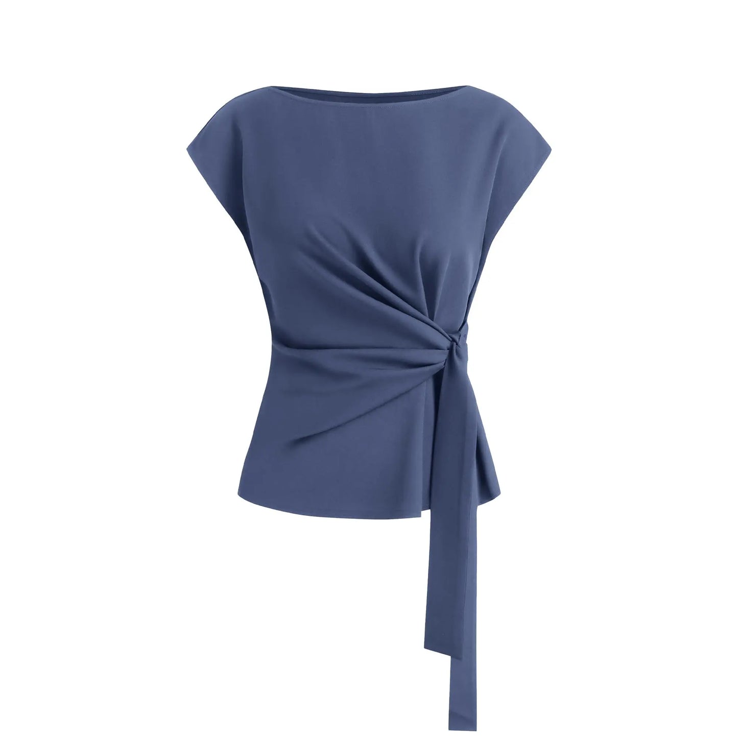 Womens Tops  Cap Sleeve Crew Neck Tie Waist Blouses