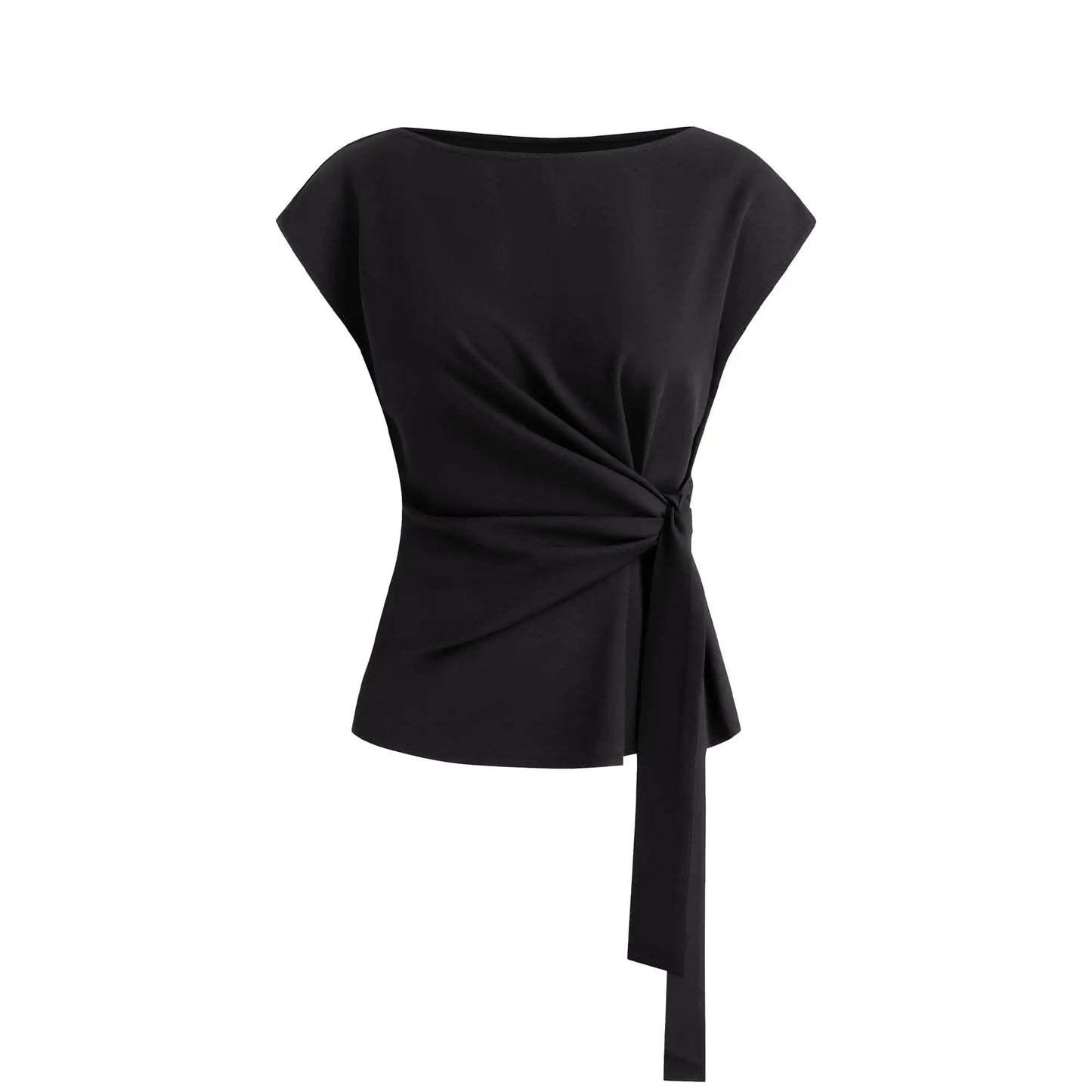 Womens Tops  Cap Sleeve Crew Neck Tie Waist Blouses