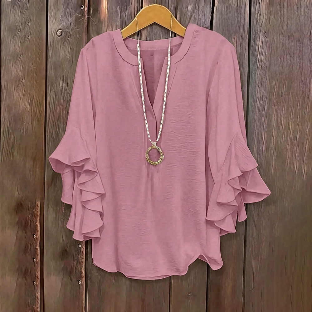 Plus Size Ruffle Sleeve V-Neck Shirt Top